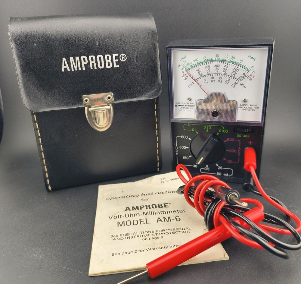 Vintage Amprobe AM-6 Analog Multimeter Mint NOS W/ Leather Case Manual Tested